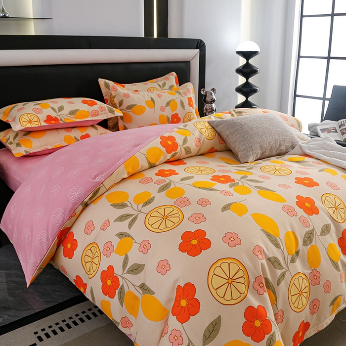 91家纺网 家纺一手货源 找家纺 梦卓家纺 2025新款直播加厚植物羊绒四件套高克重磨毛跨境四件套 大量现货柠橙