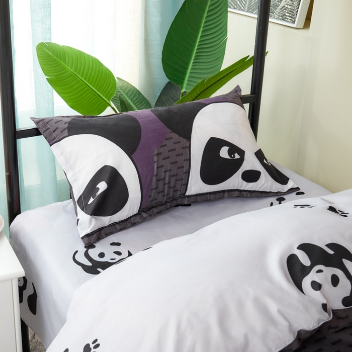 91家纺网 家纺一手货源 找家纺 卡斯诺家纺馆 2025新款亲肤芦荟棉印花学生宿舍上下铺三件套四件套 熊猫贝贝