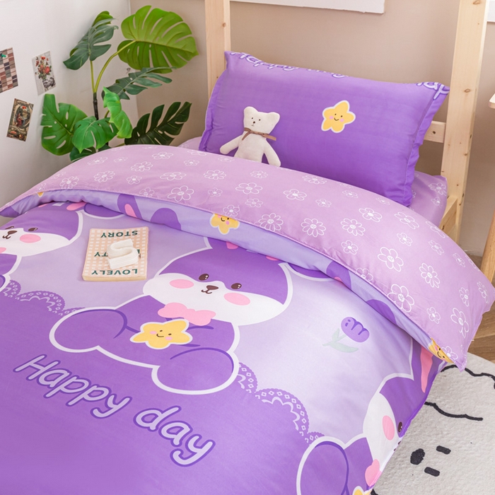 91家纺网 家纺一手货源 找家纺 卡斯诺家纺馆 2025新款亲肤芦荟棉印花学生宿舍上下铺三件套四件套 幸运兔