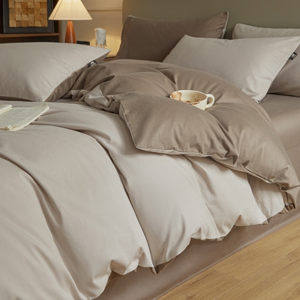 91家纺网 家纺一手货源 找家纺 优棉坊全棉馆 2024新款长绒棉全棉磨毛四件套-木果系列 木果-雅灰+咖灰