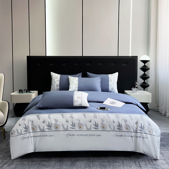 91家纺网 家纺一手货源 找家纺 2024秋冬新款高密度全棉四件套-佳期如梦 佳期如梦(宝蓝）