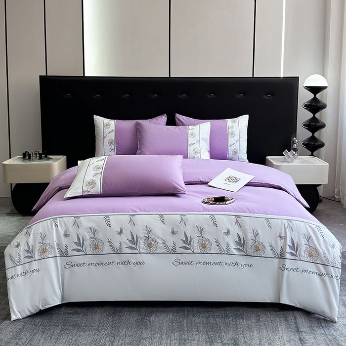 91家纺网 家纺一手货源 找家纺 2024秋冬新款高密度全棉四件套-佳期如梦 佳期如梦(淡紫)