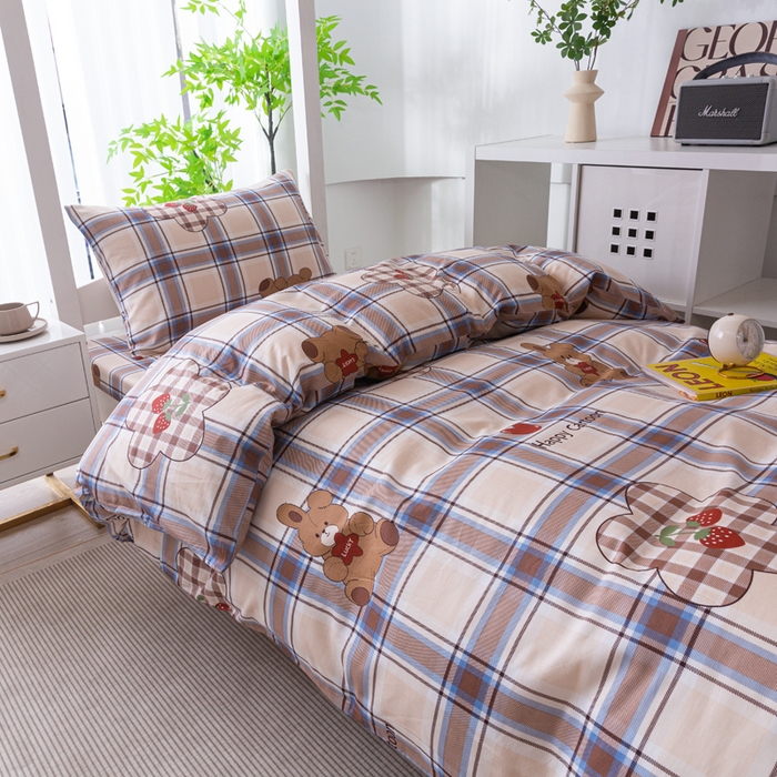 91家纺网 家纺一手货源 找家纺 简冠家纺 2025新款全棉学生宿舍三四件套 英伦小熊-咖