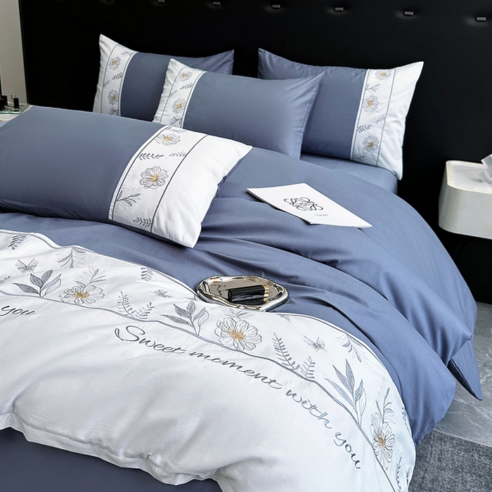 91家纺网 家纺一手货源 找家纺 2024秋冬新款高密度全棉四件套-佳期如梦 佳期如梦(宝蓝）