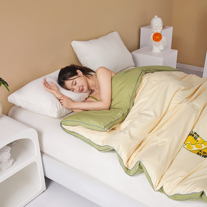 91家纺网 家纺一手货源 找家纺 瑶瑶家居 直播爆款亲肤立体边保暖抗菌大豆被冬被春秋被芯被子 立体边-抹茶绿