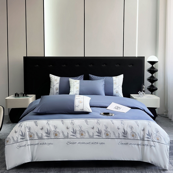 91家纺网 家纺一手货源 找家纺 2024秋冬新款高密度全棉四件套-佳期如梦 佳期如梦(宝蓝）