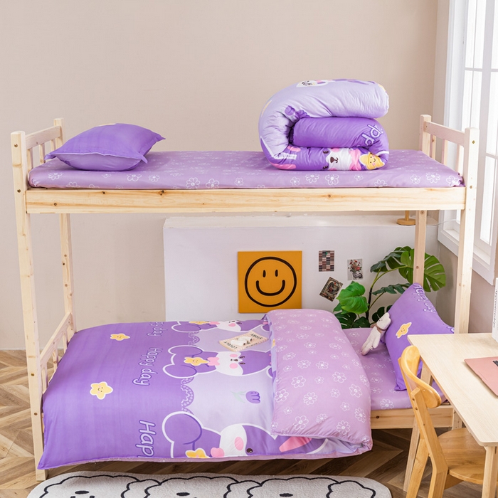 91家纺网 家纺一手货源 找家纺 卡斯诺家纺馆 2025新款亲肤芦荟棉印花学生宿舍上下铺三件套四件套 幸运兔