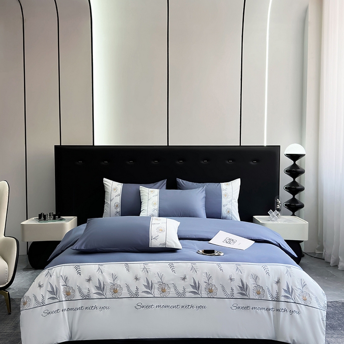 91家纺网 家纺一手货源 找家纺 2024秋冬新款高密度全棉四件套-佳期如梦 佳期如梦(宝蓝）