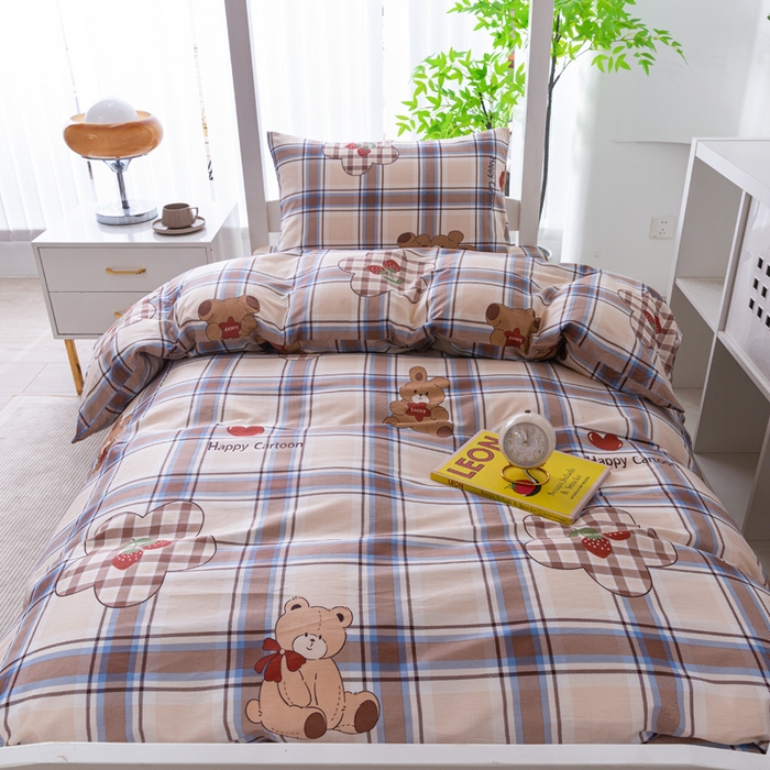 91家纺网 家纺一手货源 找家纺 简冠家纺 2025新款全棉学生宿舍三四件套 英伦小熊-咖