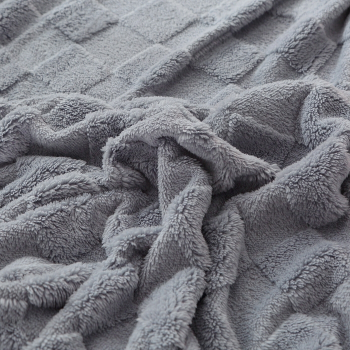 91家纺网 家纺一手货源 找家纺 芸锦豪 2024新款意大利面包格毛毯-包边款 面包格包边款-蓝灰