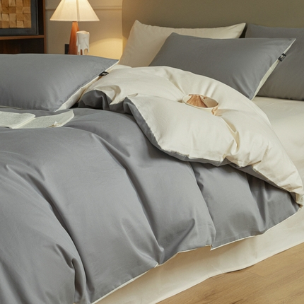 91家纺网 家纺一手货源 找家纺 优棉坊全棉馆 2024新款长绒棉全棉磨毛四件套-木果系列 木果-铂金灰+奶玉