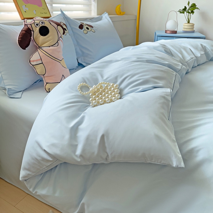 91家纺网 家纺一手货源 找家纺 2024新款磨毛水洗棉可爱萌趣四件套--萌犬小巴系列 萌犬小巴-蓝