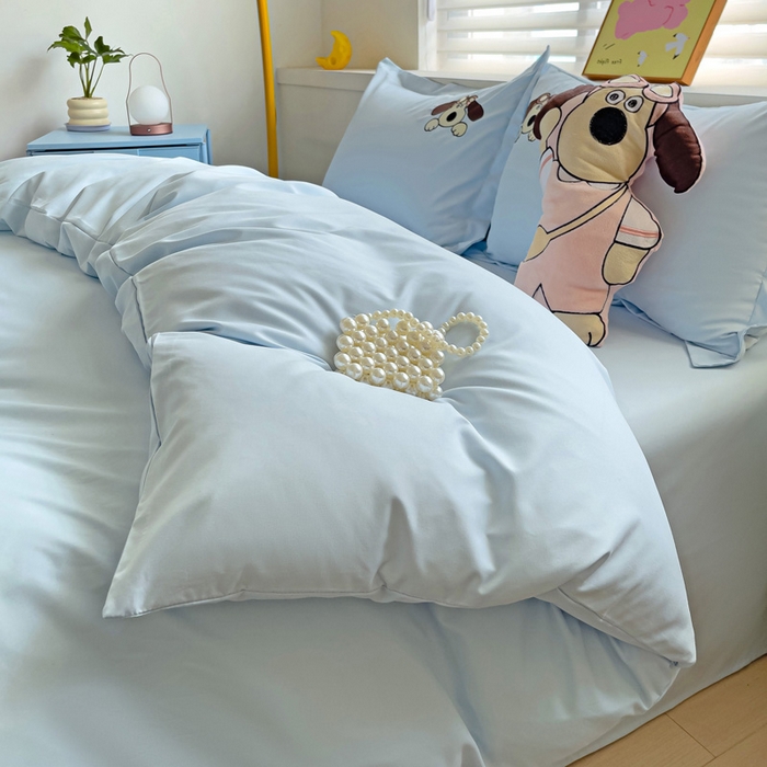 91家纺网 家纺一手货源 找家纺 2024新款磨毛水洗棉可爱萌趣四件套--萌犬小巴系列 萌犬小巴-蓝