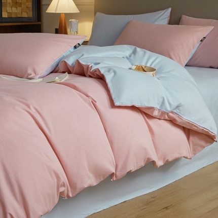 91家纺网 家纺一手货源 找家纺 优棉坊全棉馆 2024新款长绒棉全棉磨毛四件套-木果系列 木果-浅粉+清新兰