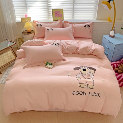 91家纺网 家纺一手货源 找家纺 （总）2024新款磨毛水洗棉可爱萌趣四件套--萌犬小巴系列