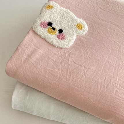 韩巢家纺 2024新款超柔水洗棉毛巾绣单件被套-幸运熊系列（提供精美卖家秀 ） 幸运熊浅粉