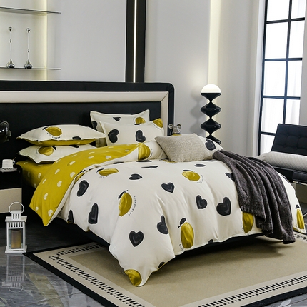 91家纺网 家纺一手货源 找家纺 梦卓家纺 2025新款直播加厚植物羊绒四件套高克重磨毛跨境四件套 大量现货爱心柠檬