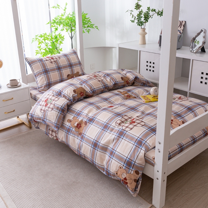 91家纺网 家纺一手货源 找家纺 简冠家纺 2025新款全棉学生宿舍三四件套 英伦小熊-咖