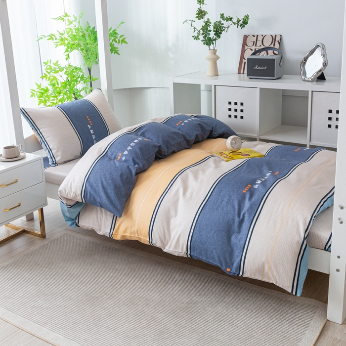 91家纺网 家纺一手货源 找家纺 简冠家纺 2025新款全棉学生宿舍三四件套 极光-蓝