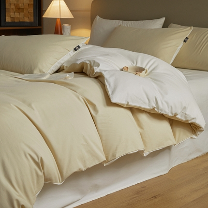 91家纺网 家纺一手货源 找家纺 优棉坊全棉馆 2024新款长绒棉全棉磨毛四件套-木果系列 木果-微光黄+雪白