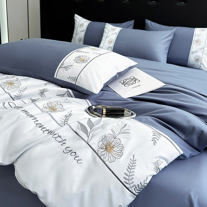 91家纺网 家纺一手货源 找家纺 2024秋冬新款高密度全棉四件套-佳期如梦 佳期如梦(宝蓝）