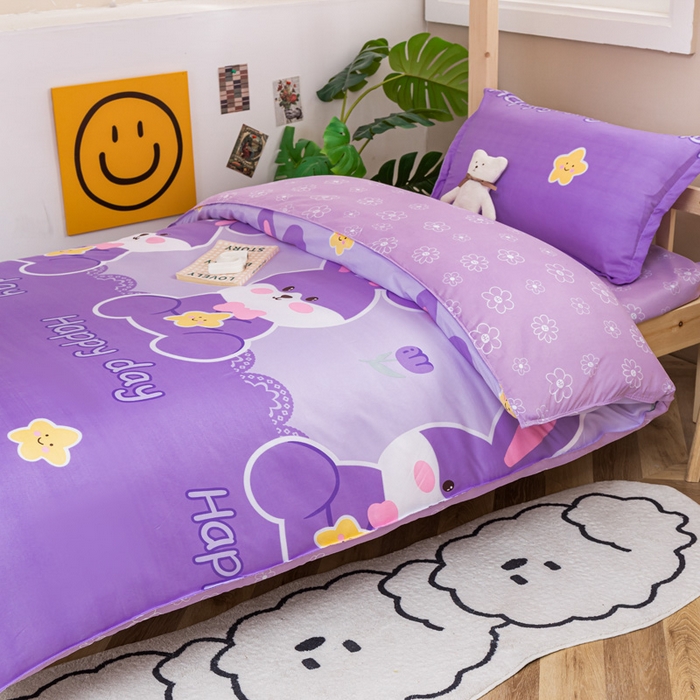 91家纺网 家纺一手货源 找家纺 卡斯诺家纺馆 2025新款亲肤芦荟棉印花学生宿舍上下铺三件套四件套 幸运兔