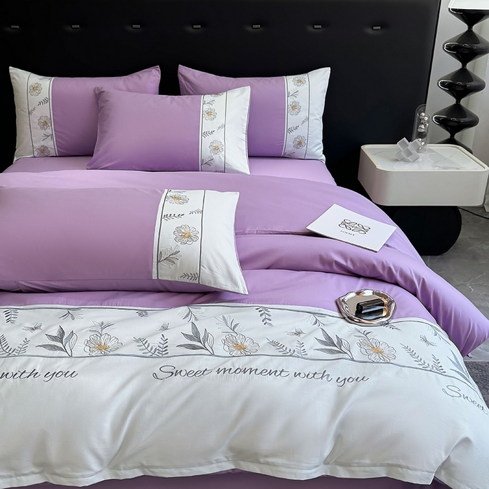 91家纺网 家纺一手货源 找家纺 2024秋冬新款高密度全棉四件套-佳期如梦 佳期如梦(淡紫)