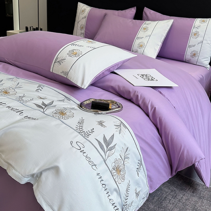 91家纺网 家纺一手货源 找家纺 2024秋冬新款高密度全棉四件套-佳期如梦 佳期如梦(淡紫)