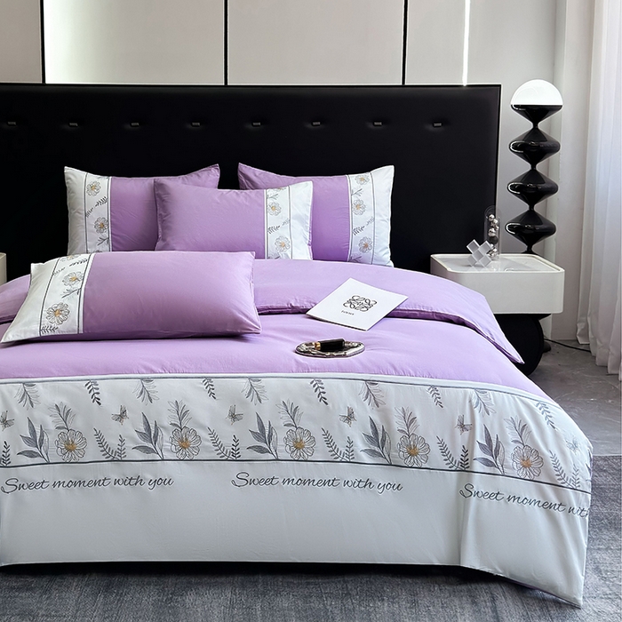 91家纺网 家纺一手货源 找家纺 2024秋冬新款高密度全棉四件套-佳期如梦 佳期如梦(淡紫)