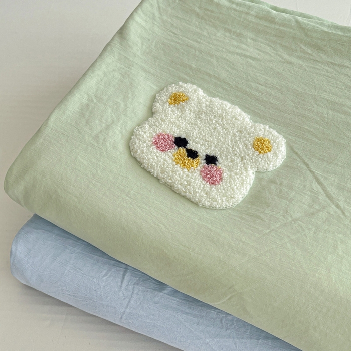 91家纺网 家纺一手货源 找家纺 韩巢家纺 2024新款超柔水洗棉毛巾绣单件被套-幸运熊系列（提供精美卖家秀 ） 幸运熊浅绿黄