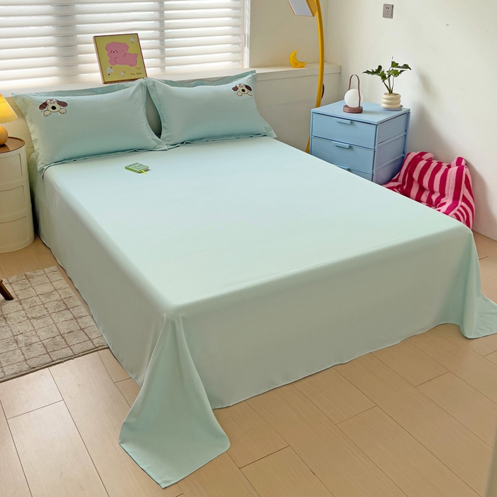 91家纺网 家纺一手货源 找家纺 2024新款磨毛水洗棉可爱萌趣四件套--萌犬小巴系列 萌犬小巴-繁星蓝