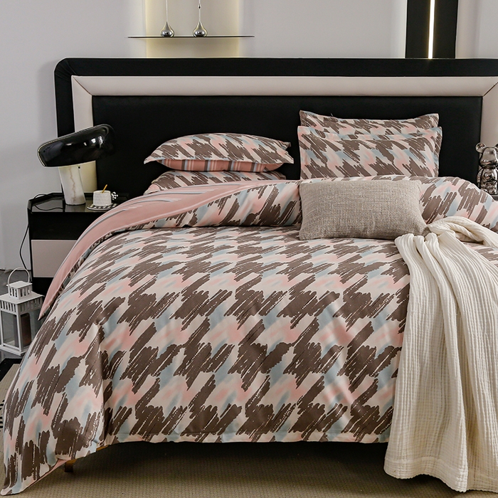 91家纺网 家纺一手货源 找家纺 梦卓家纺 2025新款直播加厚植物羊绒四件套高克重磨毛跨境四件套 大量现货千鸟格