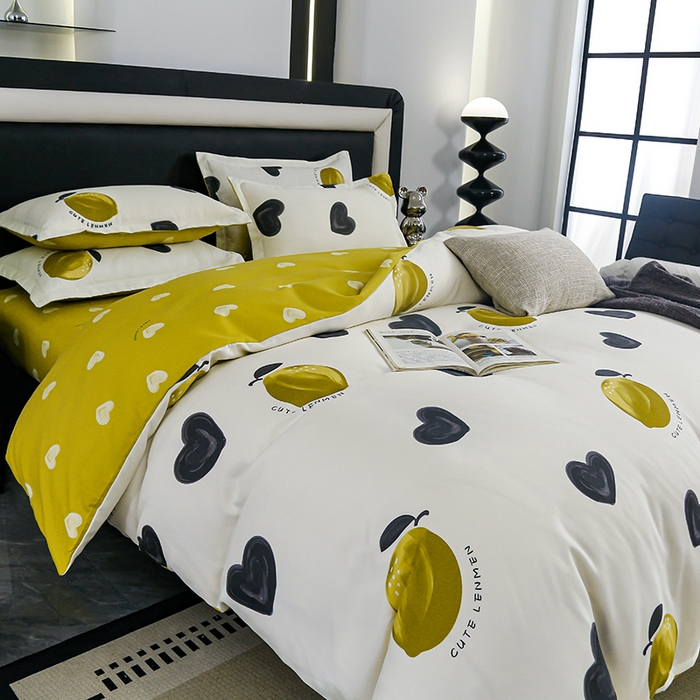 91家纺网 家纺一手货源 找家纺 梦卓家纺 2025新款直播加厚植物羊绒四件套高克重磨毛跨境四件套 大量现货爱心柠檬