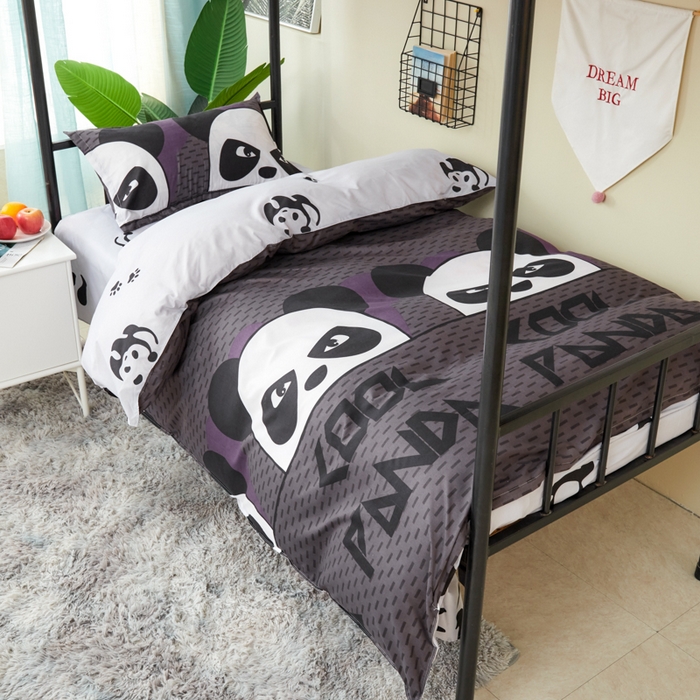 91家纺网 家纺一手货源 找家纺 卡斯诺家纺馆 2025新款亲肤芦荟棉印花学生宿舍上下铺三件套四件套 熊猫贝贝