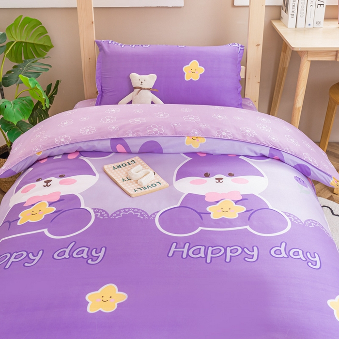 91家纺网 家纺一手货源 找家纺 卡斯诺家纺馆 2025新款亲肤芦荟棉印花学生宿舍上下铺三件套四件套 幸运兔