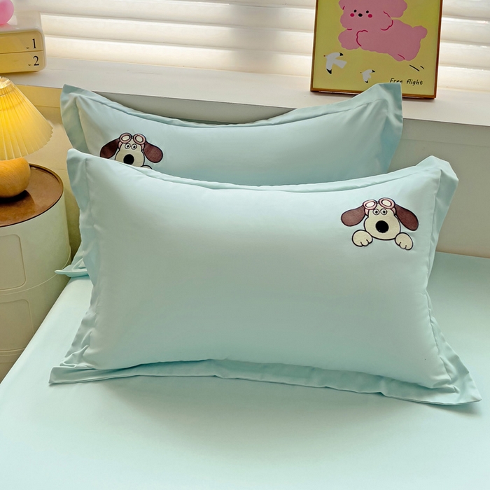 91家纺网 家纺一手货源 找家纺 2024新款磨毛水洗棉可爱萌趣四件套--萌犬小巴系列 萌犬小巴-繁星蓝