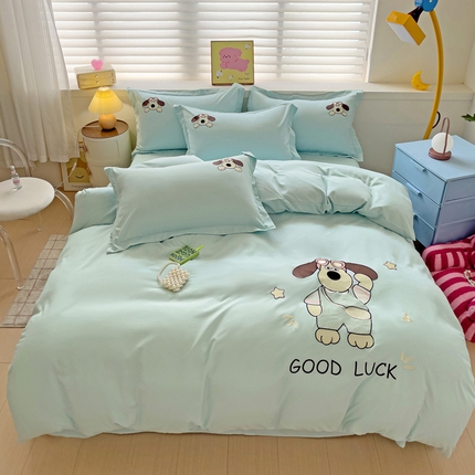 2024新款磨毛水洗棉可爱萌趣四件套--萌犬小巴系列 萌犬小巴-繁星蓝