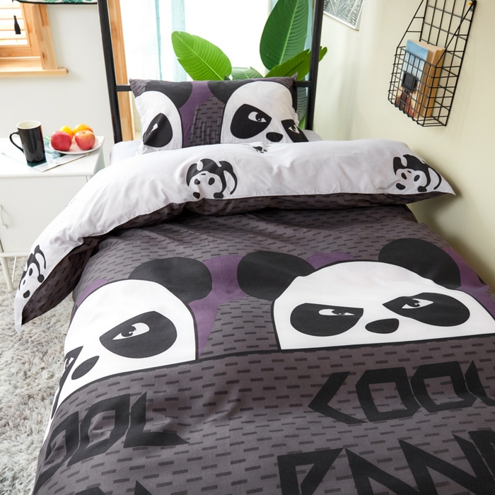 91家纺网 家纺一手货源 找家纺 卡斯诺家纺馆 2025新款亲肤芦荟棉印花学生宿舍上下铺三件套四件套 熊猫贝贝
