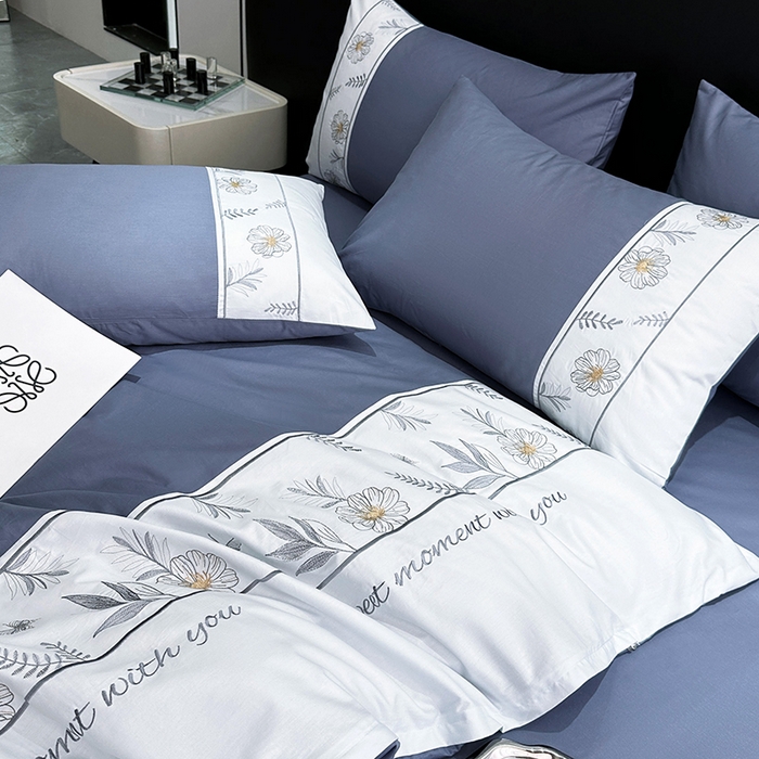 91家纺网 家纺一手货源 找家纺 2024秋冬新款高密度全棉四件套-佳期如梦 佳期如梦(宝蓝）