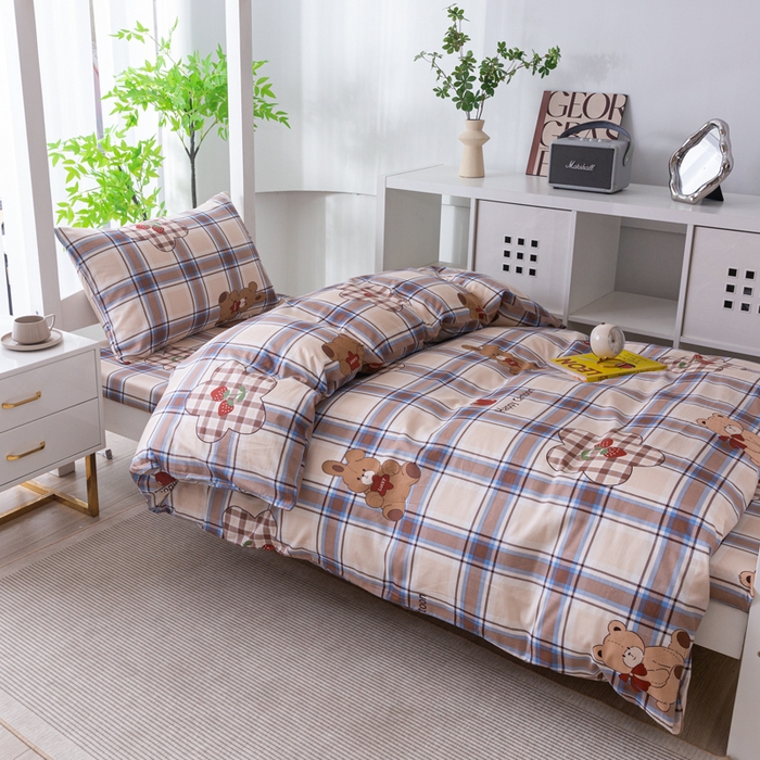 91家纺网 家纺一手货源 找家纺 简冠家纺 2025新款全棉学生宿舍三四件套 英伦小熊-咖