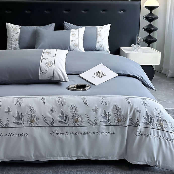 91家纺网 家纺一手货源 找家纺 2024秋冬新款高密度全棉四件套-佳期如梦 佳期如梦(海岸蓝)