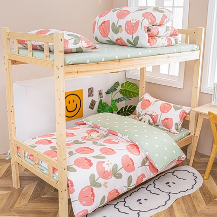 91家纺网 家纺一手货源 找家纺 （总）卡斯诺家纺馆 2025新款亲肤芦荟棉印花学生宿舍上下铺三件套四件套