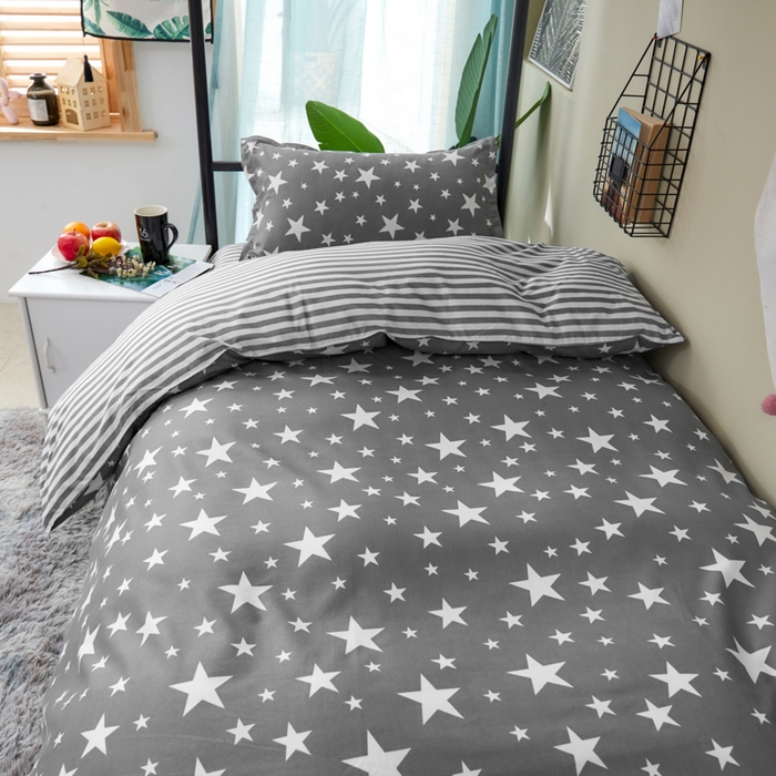 91家纺网 家纺一手货源 找家纺 卡斯诺家纺馆 2025新款亲肤芦荟棉印花学生宿舍上下铺三件套四件套 星光灿烂