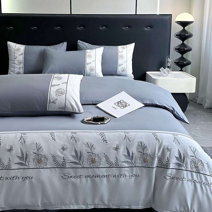 91家纺网 家纺一手货源 找家纺 2024秋冬新款高密度全棉四件套-佳期如梦 佳期如梦(海岸蓝)