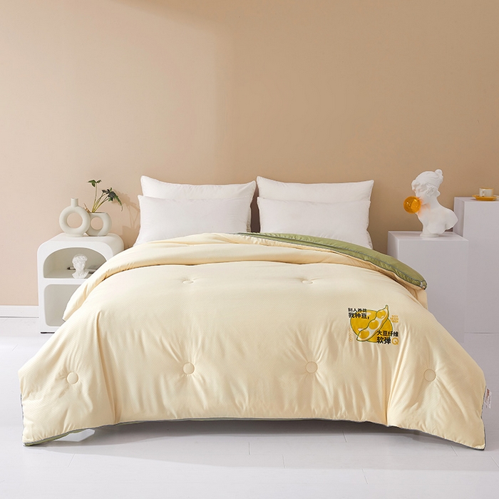 91家纺网 家纺一手货源 找家纺 瑶瑶家居 直播爆款亲肤立体边保暖抗菌大豆被冬被春秋被芯被子 立体边-抹茶绿