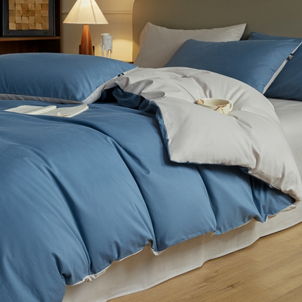 91家纺网 家纺一手货源 找家纺 优棉坊全棉馆 2024新款长绒棉全棉磨毛四件套-木果系列 木果-宾利蓝+空气灰