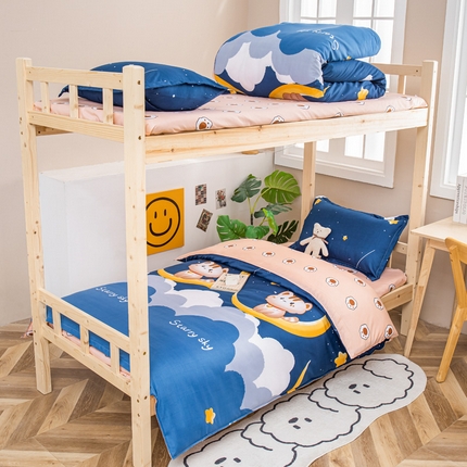 91家纺网 家纺一手货源 找家纺 卡斯诺家纺馆 2025新款亲肤芦荟棉印花学生宿舍上下铺三件套四件套 仰望星空