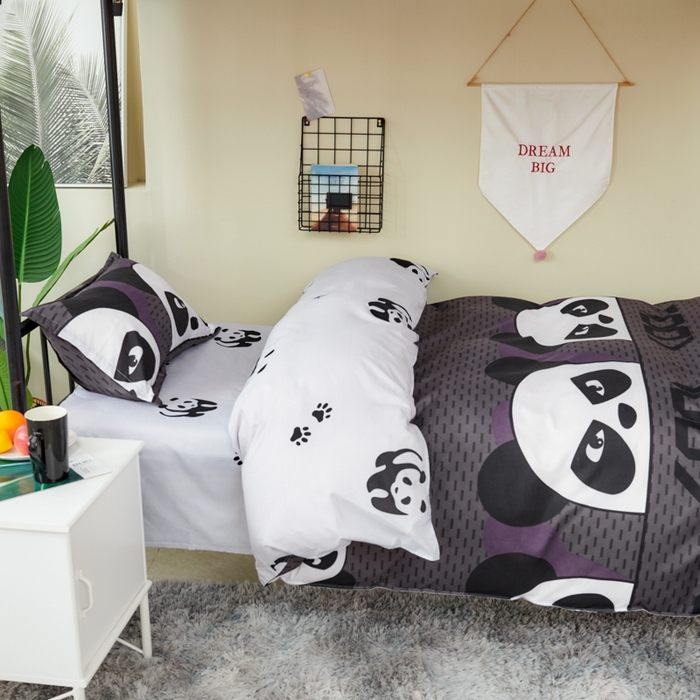 91家纺网 家纺一手货源 找家纺 卡斯诺家纺馆 2025新款亲肤芦荟棉印花学生宿舍上下铺三件套四件套 熊猫贝贝