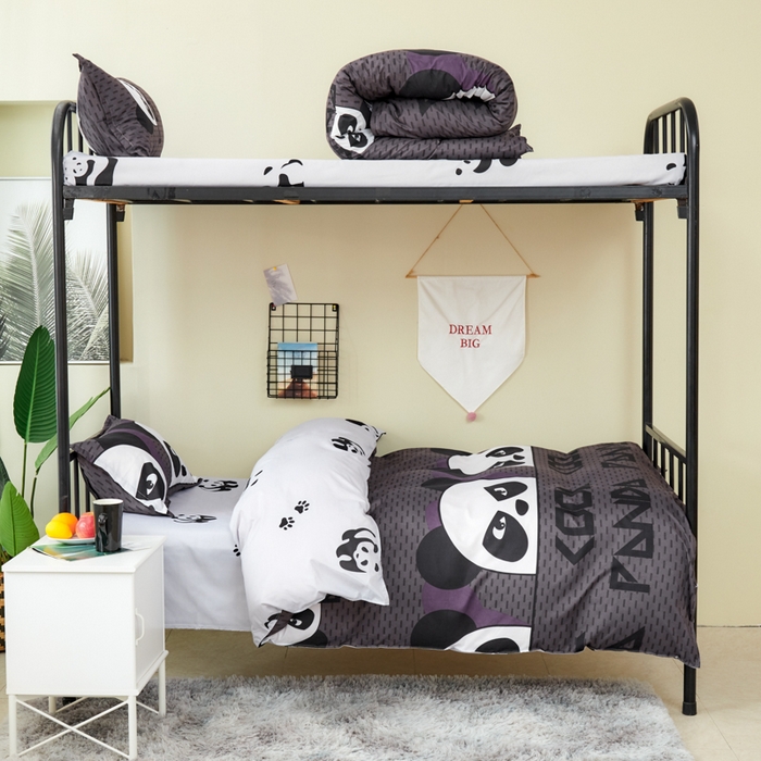 91家纺网 家纺一手货源 找家纺 卡斯诺家纺馆 2025新款亲肤芦荟棉印花学生宿舍上下铺三件套四件套 熊猫贝贝