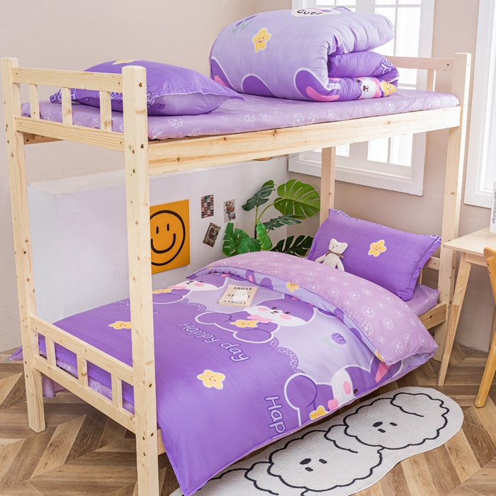 91家纺网 家纺一手货源 找家纺 卡斯诺家纺馆 2025新款亲肤芦荟棉印花学生宿舍上下铺三件套四件套 幸运兔